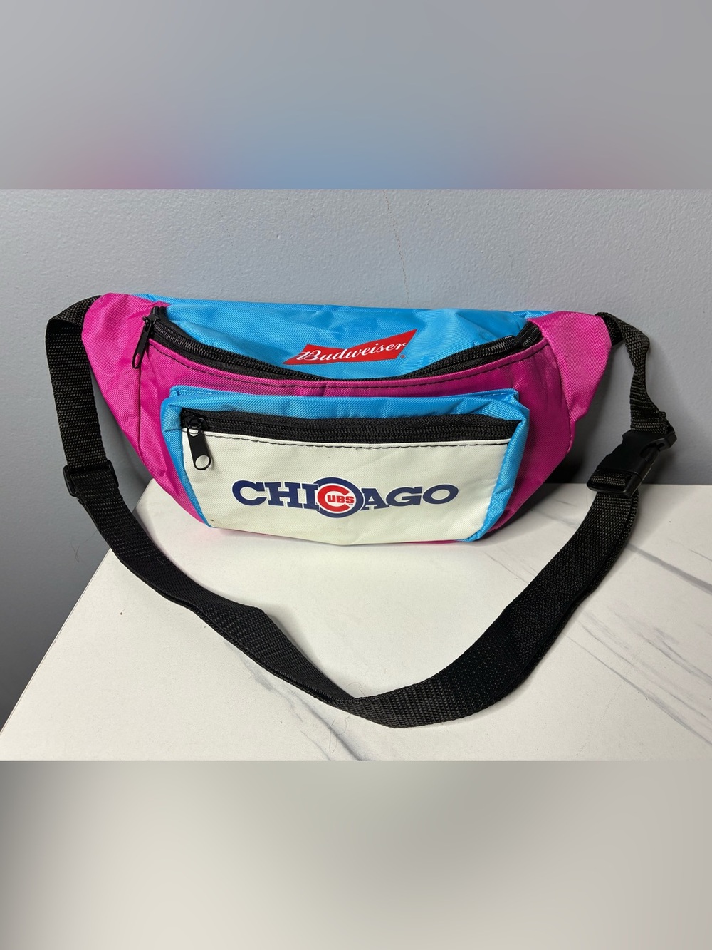 Chicago Cubs Budweiser Fanny Pack Pink Blue MLB Baseball Waist Bag